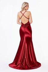 Cinderella Divine CH236 Long Satin Fitted Prom Formal Dress