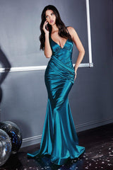 Cinderella Divine CH236 Long Satin Fitted Prom Formal Dress