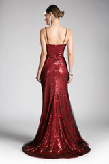Cinderella Divine CH570 Long Plus Size Sequins Evening Prom Dress