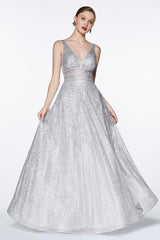 Cinderella Divine CJ256 Long A Line Prom Metallic Dress Evening Gown