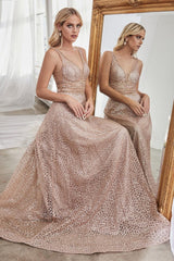 Cinderella Divine CJ256 Long A Line Prom Metallic Dress Evening Gown