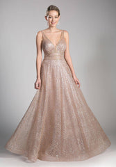 Cinderella Divine CJ256 Long A Line Prom Metallic Dress Evening Gown