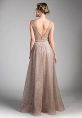 Cinderella Divine CJ256 Long A Line Prom Metallic Dress Evening Gown