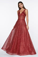 Cinderella Divine CJ256 Long A Line Prom Metallic Dress Evening Gown