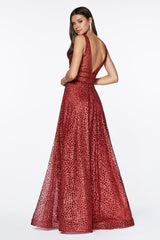 Cinderella Divine CJ256 Long A Line Prom Metallic Dress Evening Gown
