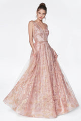 Cinderella Divine CJ271 Long V Neck Prom Dress Formal Ball Gown