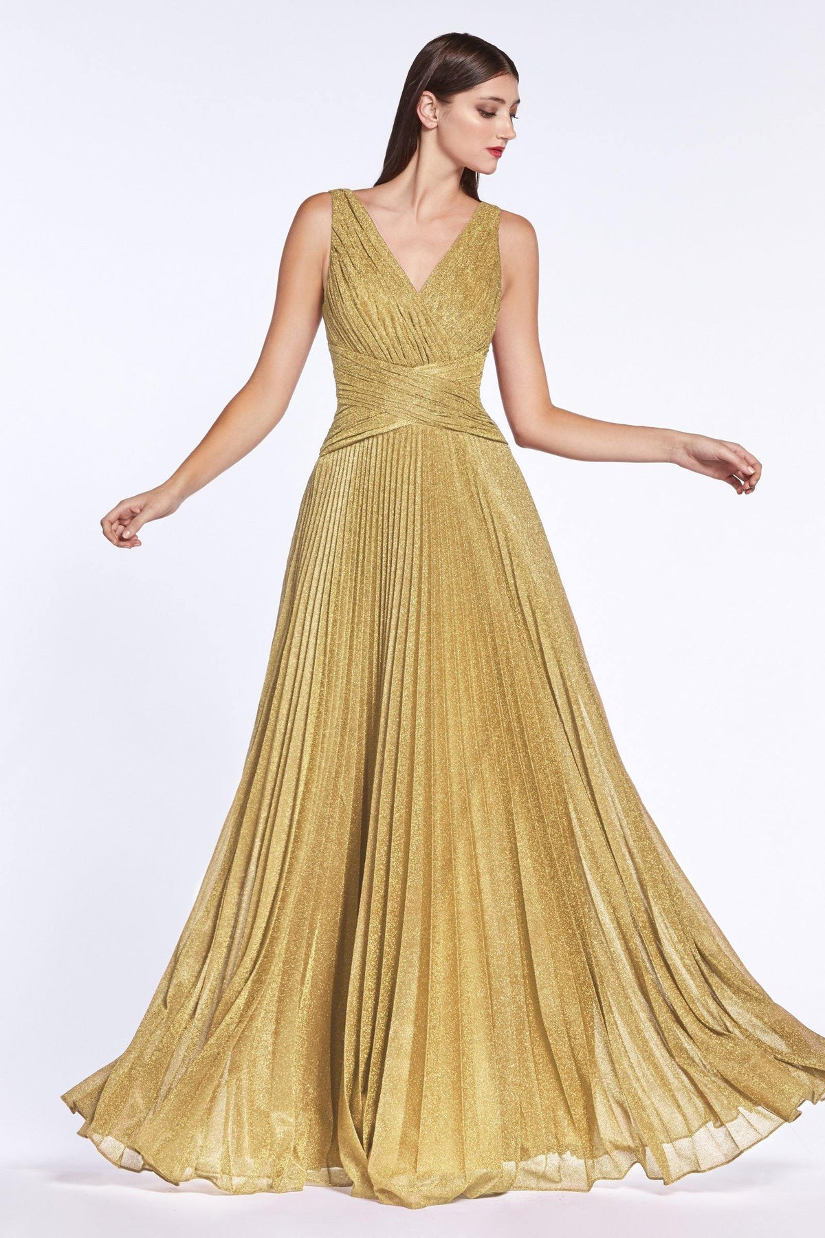 Cinderella Divine CJ530 Long Formal Sleeveless Metallic Prom Dress