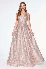 Cinderella Divine CJ533 Prom Long Sleeveless Glitter Evening Formal Dress