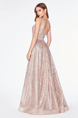 Cinderella Divine CJ533 Prom Long Sleeveless Glitter Evening Formal Dress