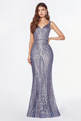 Cinderella Divine CM9041 Long Prom Formal Sleeveless Fitted Glitter Dress