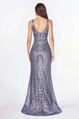 Cinderella Divine CM9041 Long Prom Formal Sleeveless Fitted Glitter Dress