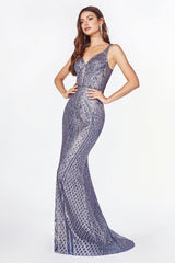 Cinderella Divine CM9041 Long Prom Formal Sleeveless Fitted Glitter Dress