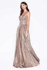 Cinderella Divine CM9061 Long Formal Sleeveless Pleated Prom Dress