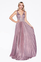 Cinderella Divine CM9061 Long Formal Sleeveless Pleated Prom Dress