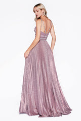 Cinderella Divine CM9061 Long Formal Sleeveless Pleated Prom Dress