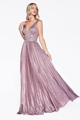 Cinderella Divine CM9061 Long Formal Sleeveless Pleated Prom Dress
