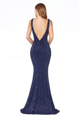 Cinderella Divine CR846 Long Formal Sleeveless Fitted Evening Prom Dress