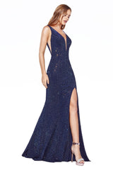 Cinderella Divine CR846 Long Formal Sleeveless Fitted Evening Prom Dress