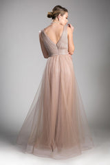 Cinderella Divine CT0040 Prom Long Sleeveless Deep V Neck Evening Dress