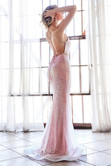 Cinderella Divine CW948 Long Formal Fitted Halter Mermaid Prom Dress