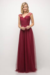 Cinderella Divine ET320 Long V Neck Prom Dress Bridesmaid Gown