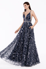 Cinderella Divine J781 Long Floral Glitter Print Evening Prom Dress Formal