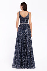 Cinderella Divine J781 Long Floral Glitter Print Evening Prom Dress Formal