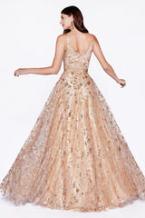 Cinderella Divine J781 Long Floral Glitter Print Evening Prom Dress Formal