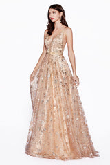 Cinderella Divine J781 Long Floral Glitter Print Evening Prom Dress Formal