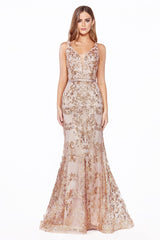 Cinderella Divine J785 Prom Long Formal Glitter Print Evening Dress