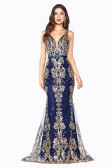 Cinderella Divine J786 Long Formal Glitter Print Mermaid Prom Dress