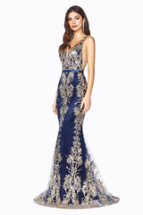 Cinderella Divine J786 Long Formal Glitter Print Mermaid Prom Dress