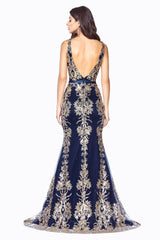 Cinderella Divine J786 Long Formal Glitter Print Mermaid Prom Dress