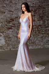 Cinderella Divine J787 Long Prom Formal Fitted Sequin Evening Dress
