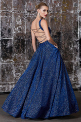 Cinderella Divine J792 Long Sleeveless Glitter Prom Ball Gown