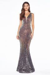 Cinderella Divine J9273 Prom Fitted Sleeveless Evening Formal Mermaid Dress