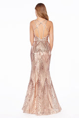 Cinderella Divine J9665 Long Formal Fitted Spaghetti Strap Prom Dress