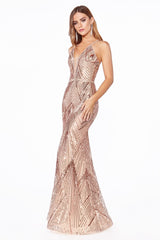 Cinderella Divine J9665 Long Formal Fitted Spaghetti Strap Prom Dress