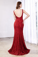 Cinderella Divine KC1843 Long Formal Beaded Lace Evening Prom Dress