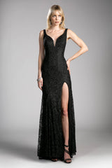 Cinderella Divine KC1843 Long Formal Beaded Lace Evening Prom Dress