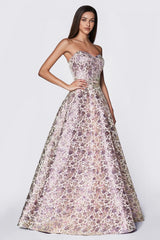 Cinderella Divine KC19064 Long Metallic Prom Dress Formal Evening Gown