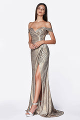 Cinderella Divine KC872 Prom Long Metallic Dress