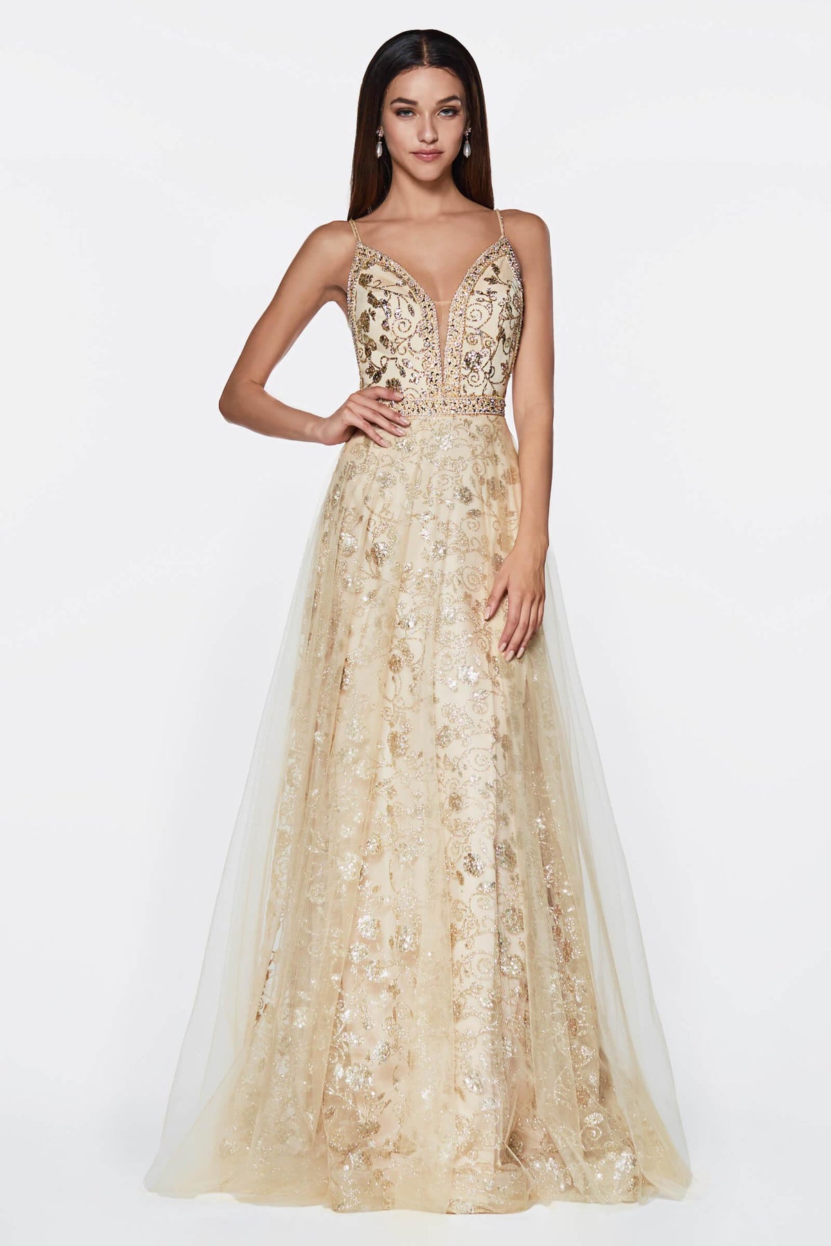 Cinderella Divine KC888 Long A Line Glitter Gown Prom Dress