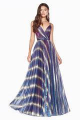 Cinderella Divine KC895 Prom Long Formal Pleated Metallic Print Dress