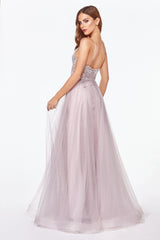 Cinderella Divine KC897 Long Prom Glitter Spaghetti Strap Formal Dress