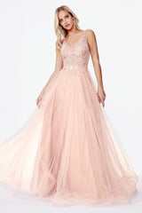 Cinderella Divine KC897 Long Prom Glitter Spaghetti Strap Formal Dress