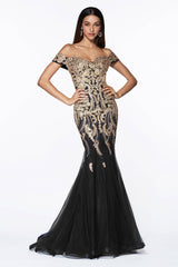 Cinderella Divine KV1035 Long Off The Shoulder Evening Gown Mermaid Prom Dress