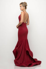 Cinderella Divine UE006 Long Spaghetti Strap Deep-V Neck Mermaid Prom Dress