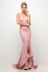 Cinderella Divine UE006 Long Spaghetti Strap Deep-V Neck Mermaid Prom Dress