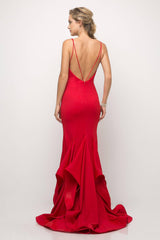 Cinderella Divine UE006 Long Spaghetti Strap Deep-V Neck Mermaid Prom Dress